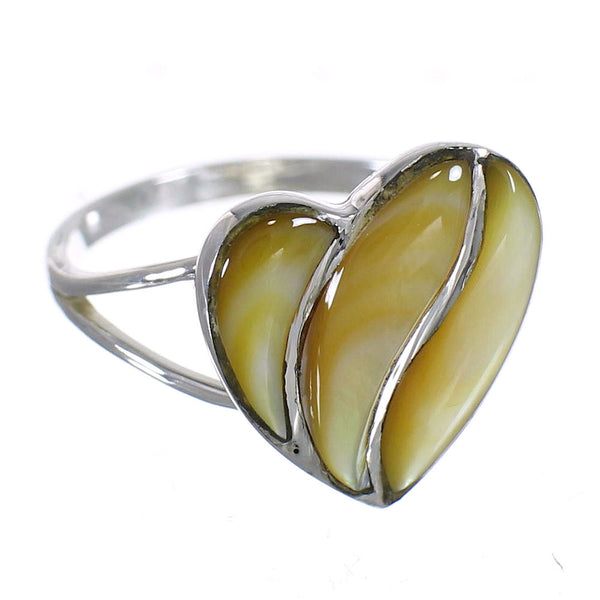 Southwestern Yellow Mother Of Pearl And Sterling Silver Heart Ring Size 6-3/4 WX66985